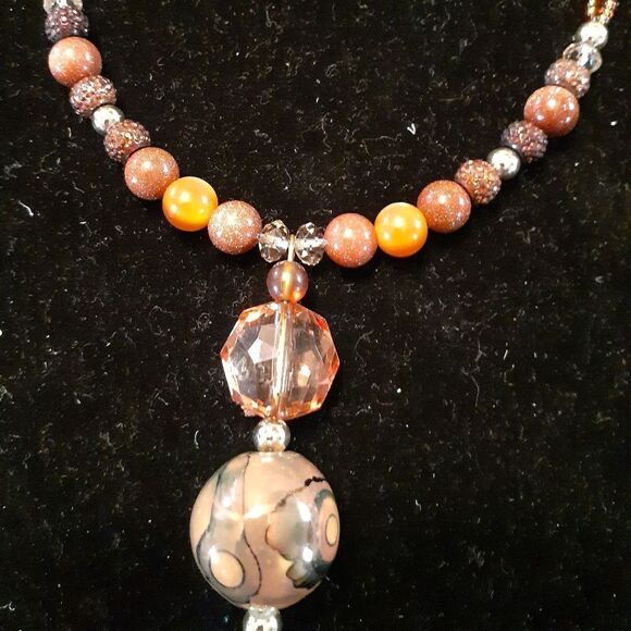 HANDBEADED PENDANT/3 STRAND NECKLACE 17" - Picture 1 of 6